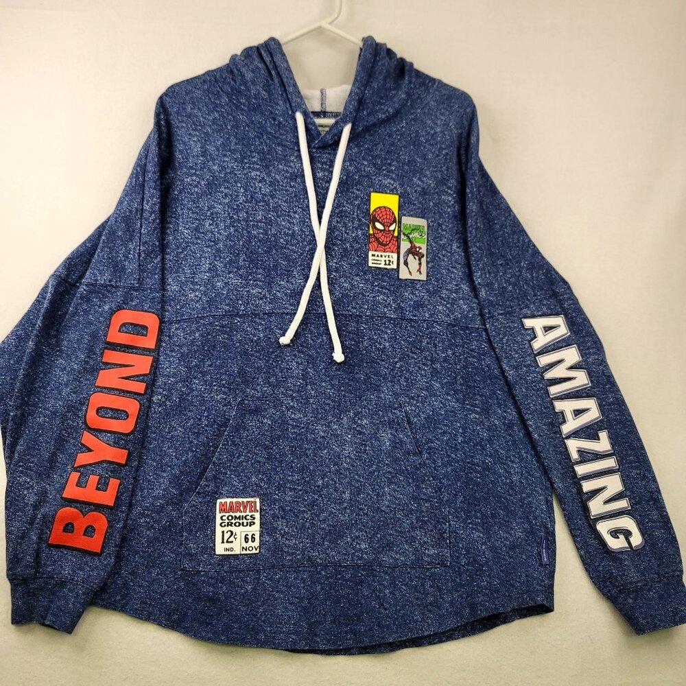 Marvel Spider-Man Spirit Jersey Hoodie L Blue Comic Graphic Streetwear Oversized